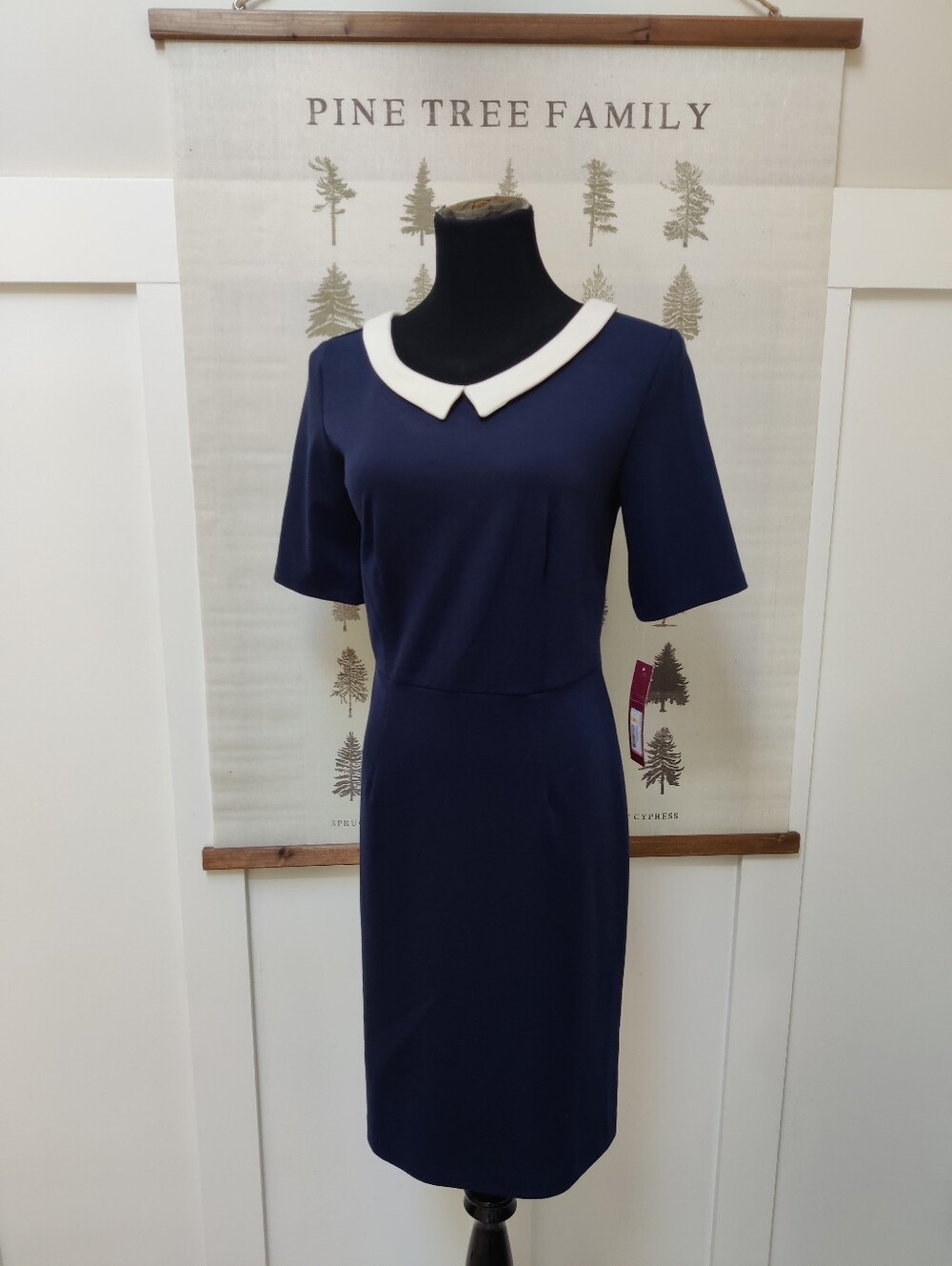 Merona Navy Blue White Collar Retro Mod Peter Pan Dress Size S